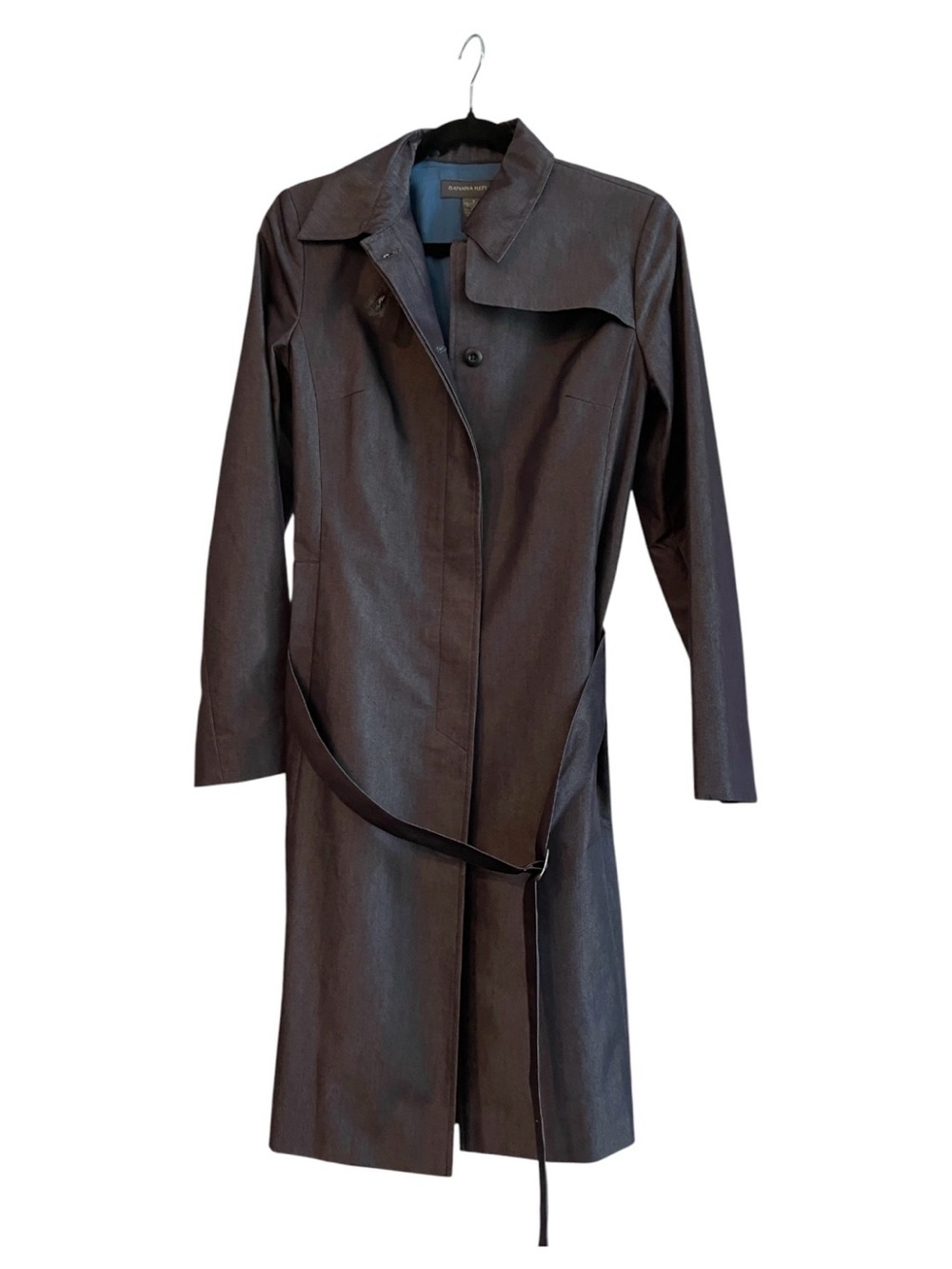 Long Black Trench Coat - Women's Dark Denim Look Coat